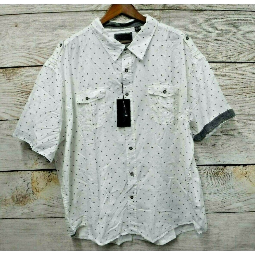Steve's Jeans Shirt Mens 2X White with Blue Triangles Design Button Stretch New